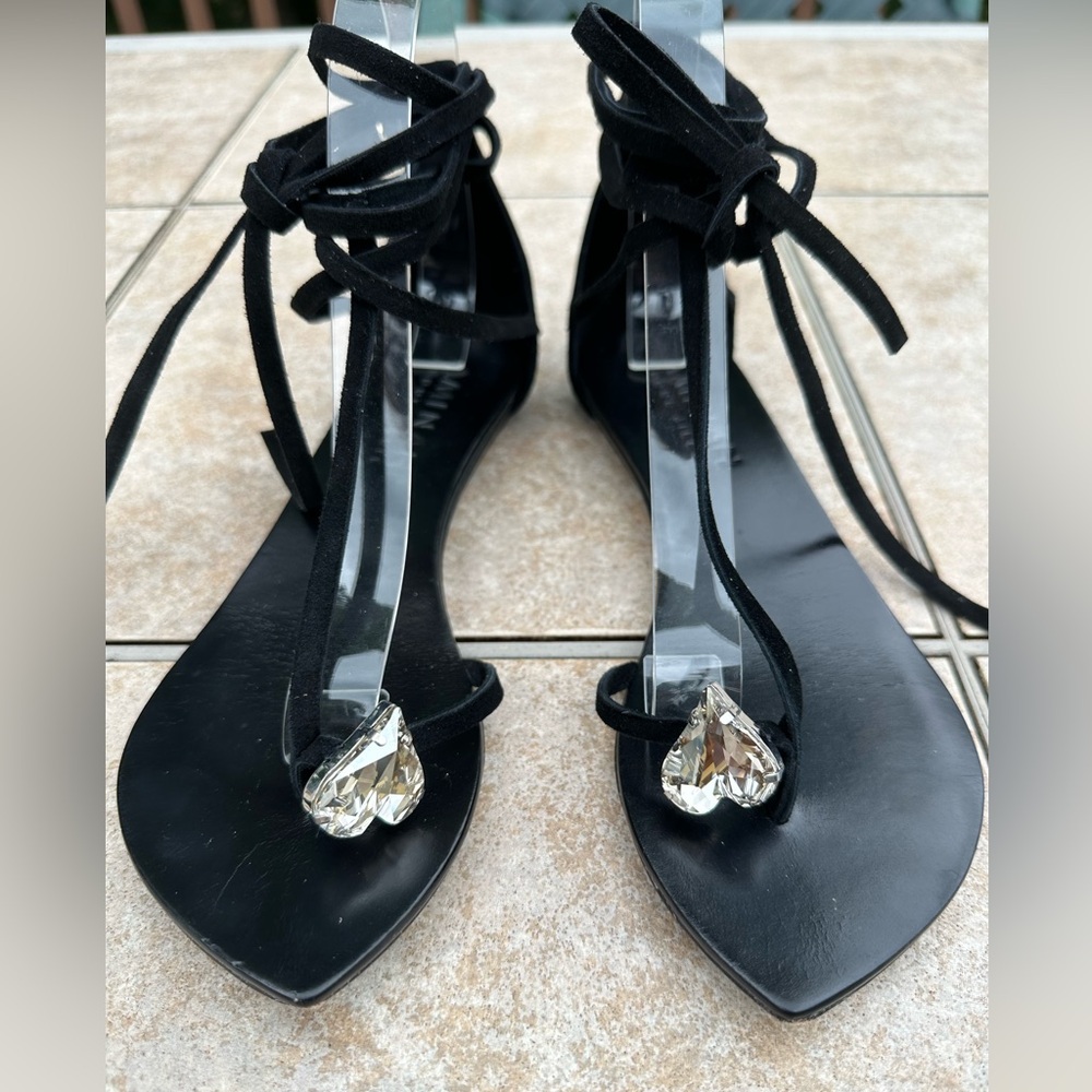 AMINAH ABDUL JILLIL SUEDE LACE UP POINTED SANDALS WITH GLASS - Picture 4 of 13